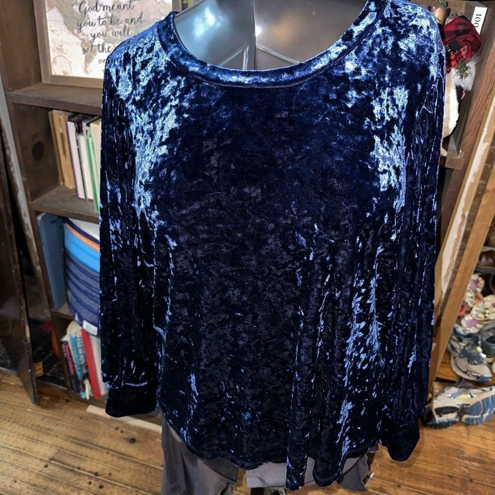 ModCloth blue velvet scoop neck flowy 2x elegant blouse